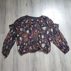 Free People Top Large Black Floral Boho Whimsigoth Dark Cottagecore Fairy Grunge